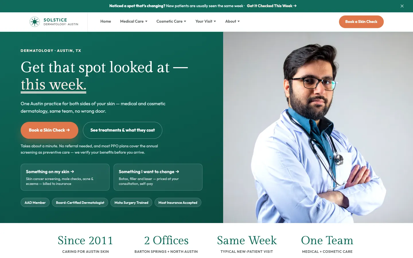 Solstice Dermatology website
